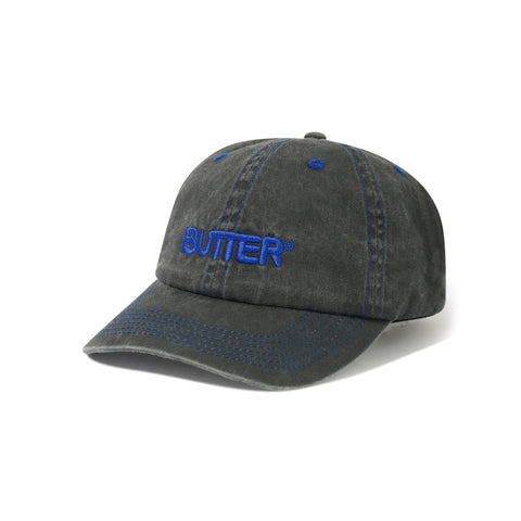 BUTTER - "ROUNDED LOGO" 6 PANNEL CAP WASHED BLACK